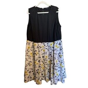 Eshakti Plus Size 28W Colorblock Sunflower Print Sleeveless Fit & Flare Dress